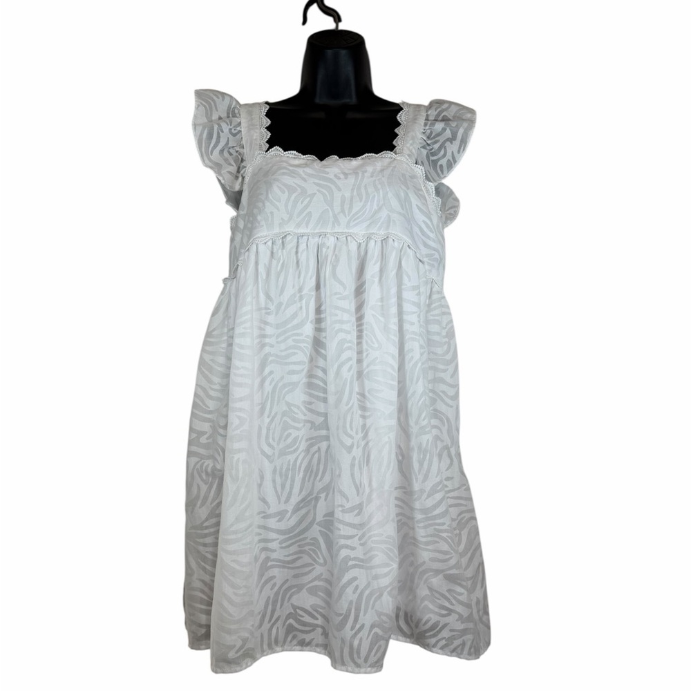 Altar’d State White Cap Sleeve Abstract Print Mini Babydoll Dress Sz M